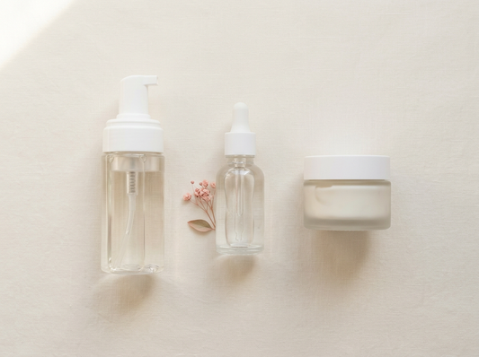 Simple skincare routine flatlay