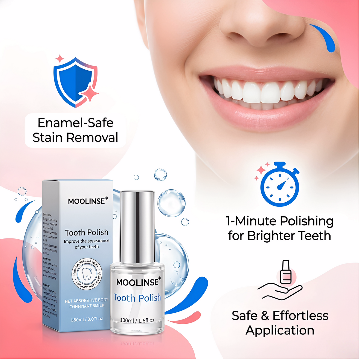 MOOLINSE Tooth Polish – Teeth Whitening & Stain Removal, Enamel-Safe Formula